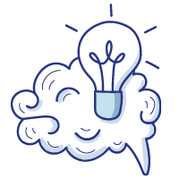 Illustration of a comic speech bubble with a light bulb representing an idea, to symbolize business investment support.