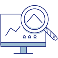 Illustration of a magnifying glass in front of a computer screen, to symbolize the government's commitment to returning to a balanced budget.