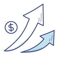 Illustration de deux flèches s'élevant vers le haut, en-dessous d'une pièce de monnaie, pour symboliser l'indexation au bénéfice des Québécois.