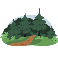 Illustration of a path leading into a forest.